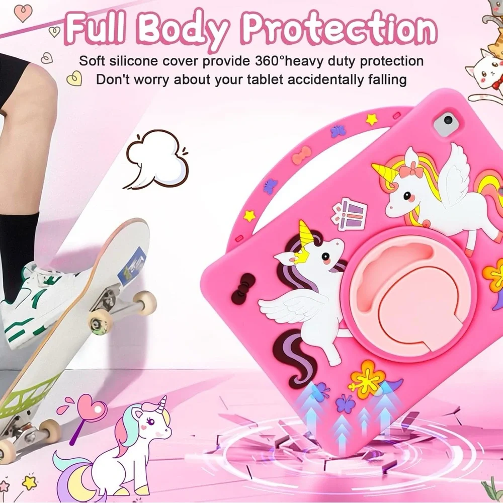 HianDier Unicorn Kids Case for iPad 5th 6th Gen Air 1 2 Pro 9.7 Pink Stand Strap